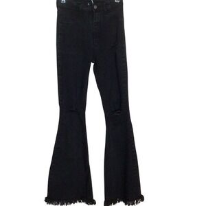 Women's‎ Lover Brand Black Flared Jeans with Frayed Hem Size Medium Distressed